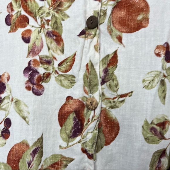 SFCC Women 100% Linen Top Medium White Peaches Novelty Button Down Coastal Tunic - Picture 8 of 8